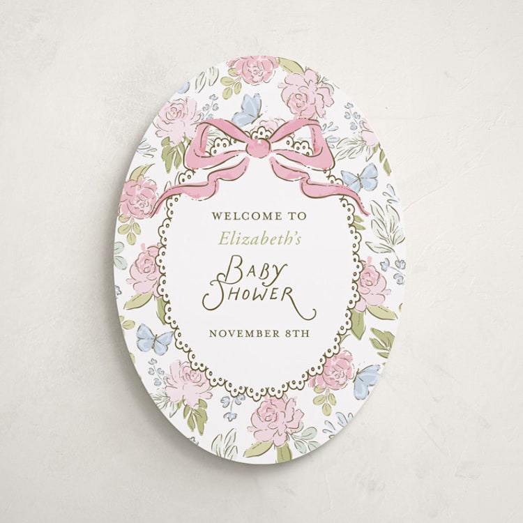 "Floral & Lace Baby Shower" - Baby Shower Welcome Signs in Peony by Holton Art and Design - Front
