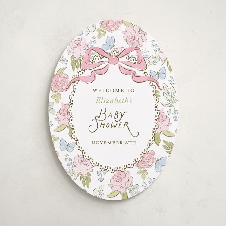 "Floral & Lace Baby Shower" - Baby Shower Welcome Signs in Peony by Holton Art and Design - Front