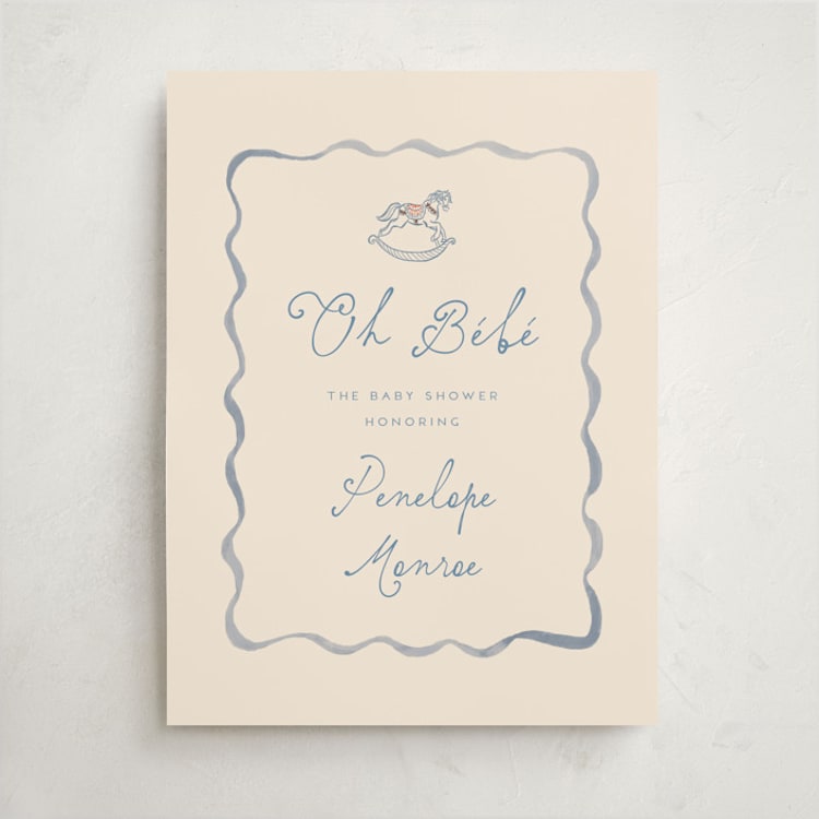 "Vintage Horse" - Baby Shower Welcome Signs in Powder by Vera Lim - Front