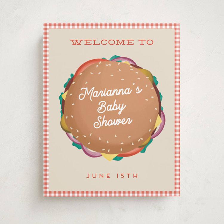 "Baby-Q" - Baby Shower Welcome Signs in Ketchup by Jamie Alexander - Front