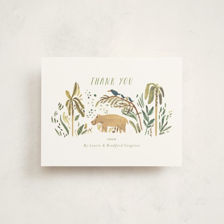 "Jungle Friends" - Flat Birth Announcement Thank You Cards in Jungle by Morgan Ramberg - Front