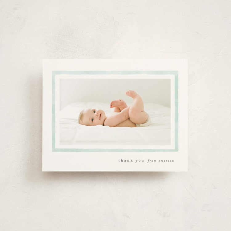 "Golightly" - Flat Birth Announcement Thank You Cards in Mint by Lauren Chism - Front