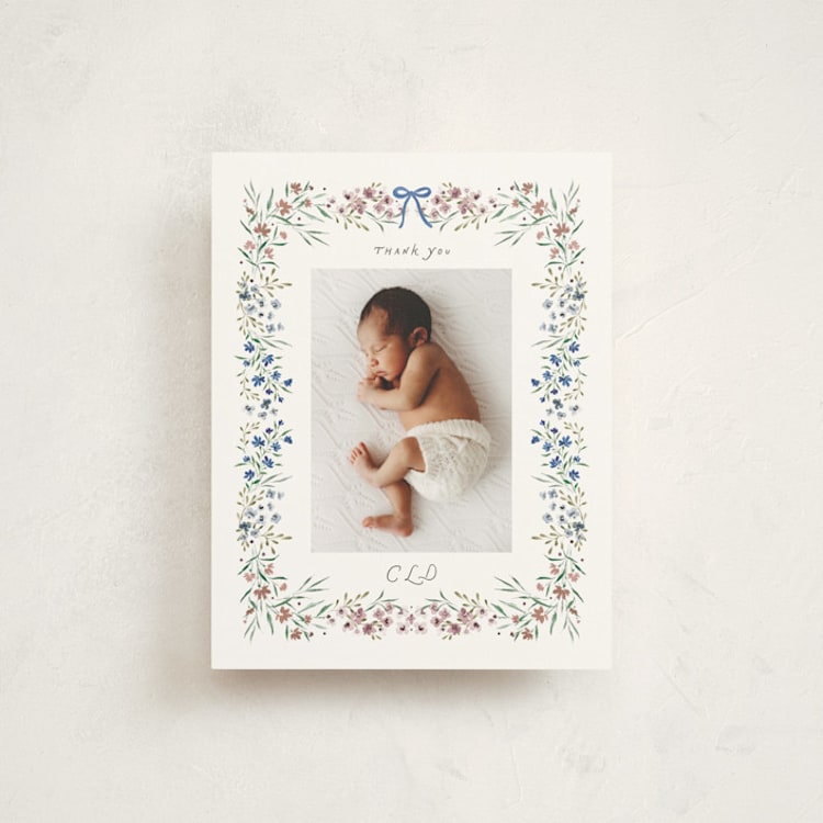 "Provence" - Flat Birth Announcement Thank You Cards in Garden by Kate Ahn - Front