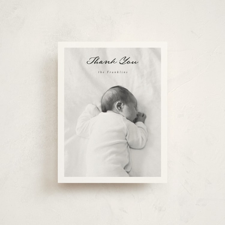 "Simplicity" - Flat Birth Announcement Thank You Cards in Noir by Emily Sabol Goss - Front