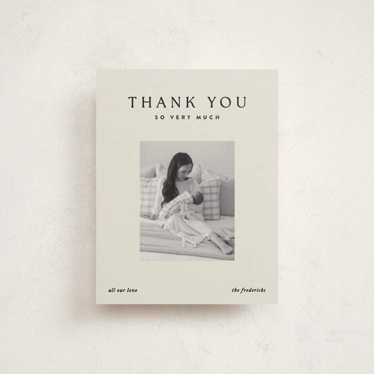 "Simone" - Flat Birth Announcement Thank You Cards in Noir by Jackie Crawford - Front