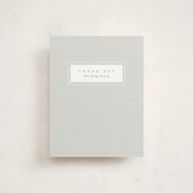 "Linen frame" - Flat Birth Announcement Thank You Cards in Powder by Lea Delaveris - Front
