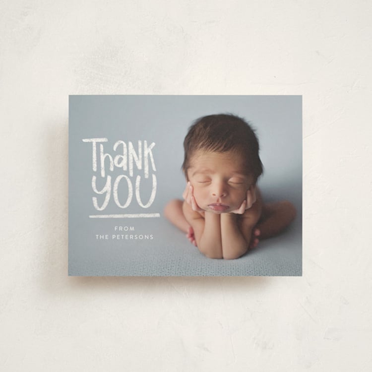 "New Kid" - Flat Birth Announcement Thank You Cards in Chalk by Amy Payne - Front