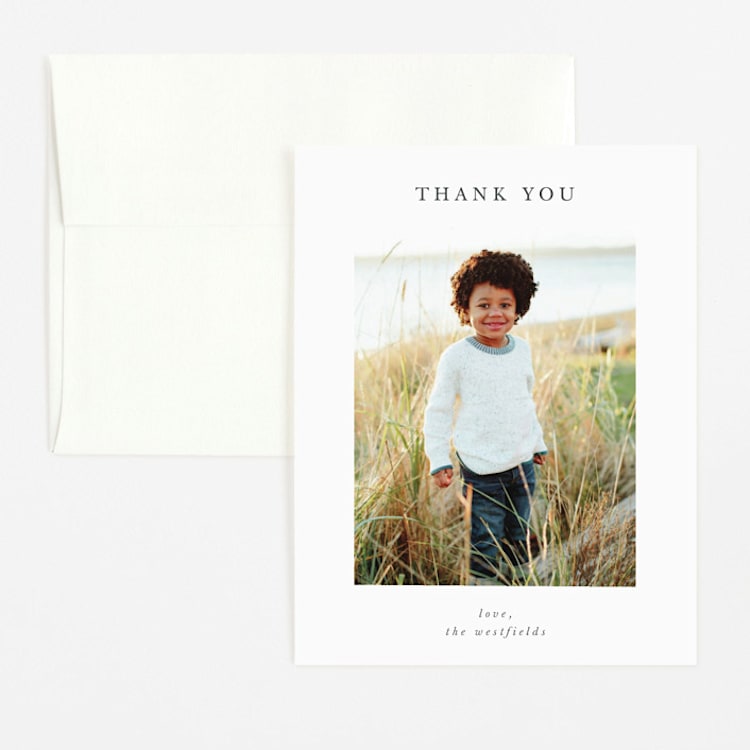 "With Full Hearts" - Flat Birth Announcement Thank You Cards in Charcoal by Lisa Assenmacher - Front