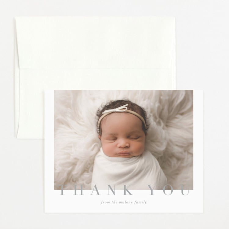 "Classic Baby" - Flat Birth Announcement Thank You Cards in Cement by Sara Hicks Malone - Front