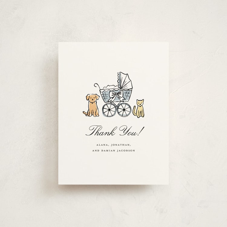 "Family Doodle" - Flat Birth Announcement Thank You Cards in Slate by Jennifer Lew - Front
