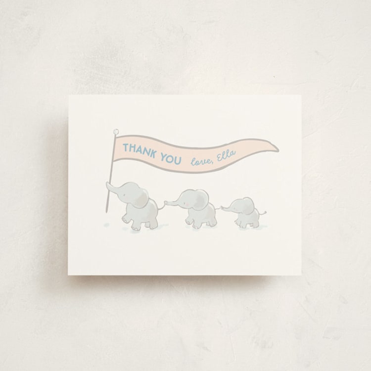 "elephant parade" - Flat Birth Announcement Thank You Cards in Sky by peetie design - Front