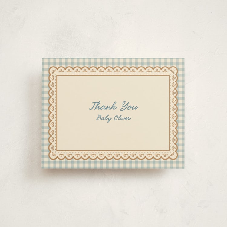 "Vintage placemat" - Flat Birth Announcement Thank You Cards in Pond by Creo Study - Front