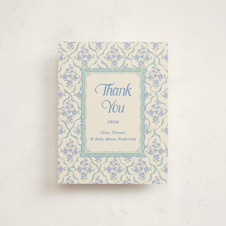 "Highgrove" - Flat Birth Announcement Thank You Cards in Periwinkle by Jackie Crawford - Front
