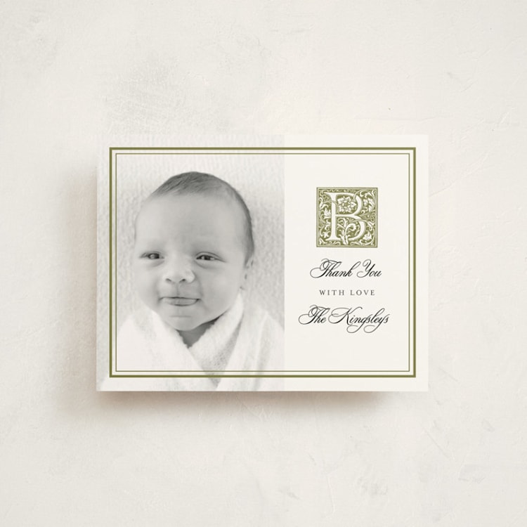 "Gothic" - Flat Birth Announcement Thank You Cards in Basil by Heather Schertzer - Front