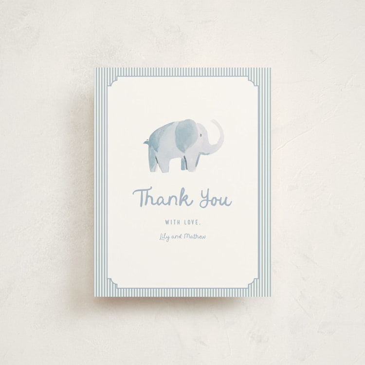 "Sweet Elephant" - Flat Birth Announcement Thank You Cards in Sky by Teju Reval - Front