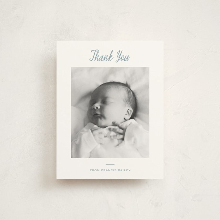 "Vintage Duo" - Flat Birth Announcement Thank You Cards in Pond by Carolyn MacLaren - Front