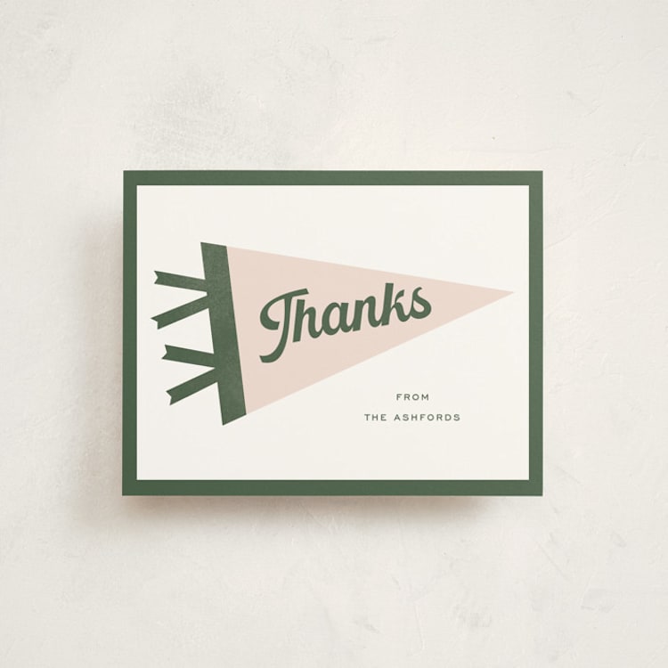 "Pennant" - Flat Birth Announcement Thank You Cards in Ivy by Pixel and Hank - Front