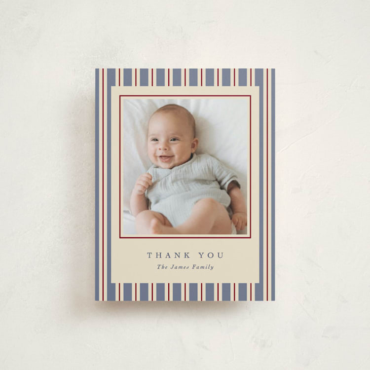 "Colorful Stripes" - Flat Birth Announcement Thank You Cards in Lake by Robert and Stella - Front