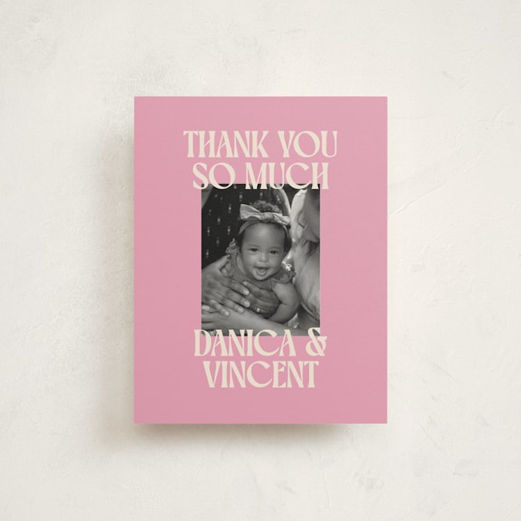 "Type Stack" - Flat Birth Announcement Thank You Cards in Bubblegum by Ekko Studio - Front