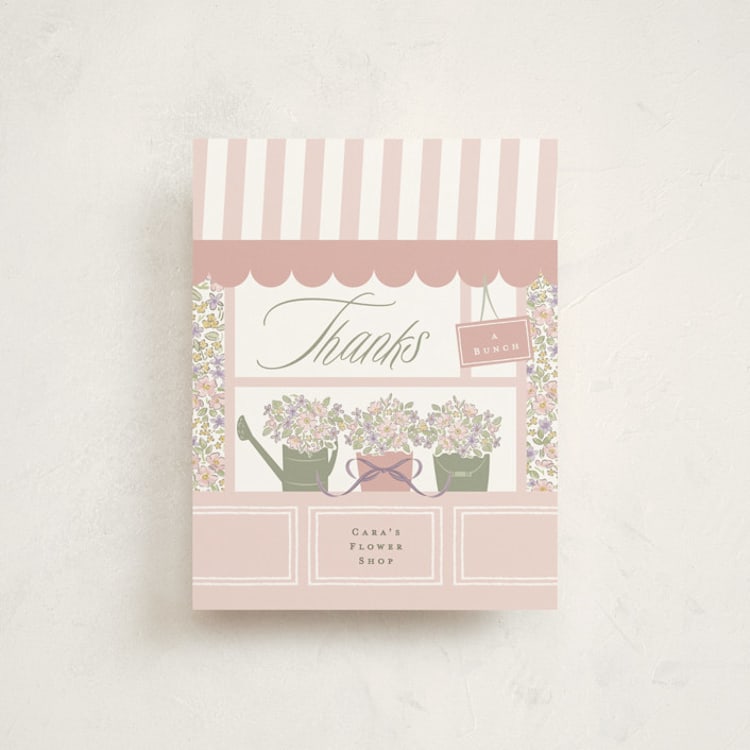 "Flower Shop" - Flat Birth Announcement Thank You Cards in Sage by Corinne Malesic - Front