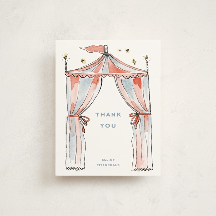 "Circus" - Flat Birth Announcement Thank You Cards in Sky by Pati Cascino - Front
