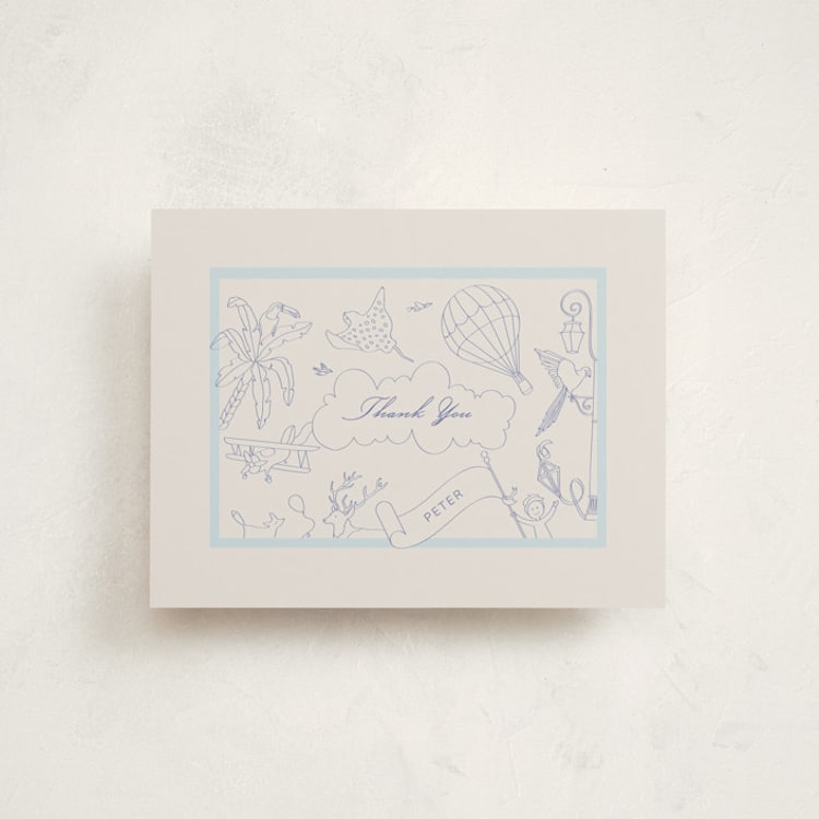 "My Fantastic World Suite" - Flat Birth Announcement Thank You Cards in Navy by Paloma Morand Monteil - Front