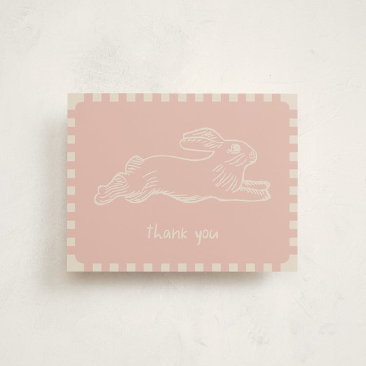 "Flying Bunny" - Flat Birth Announcement Thank You Cards in Petal by Zani van Zyl - Front