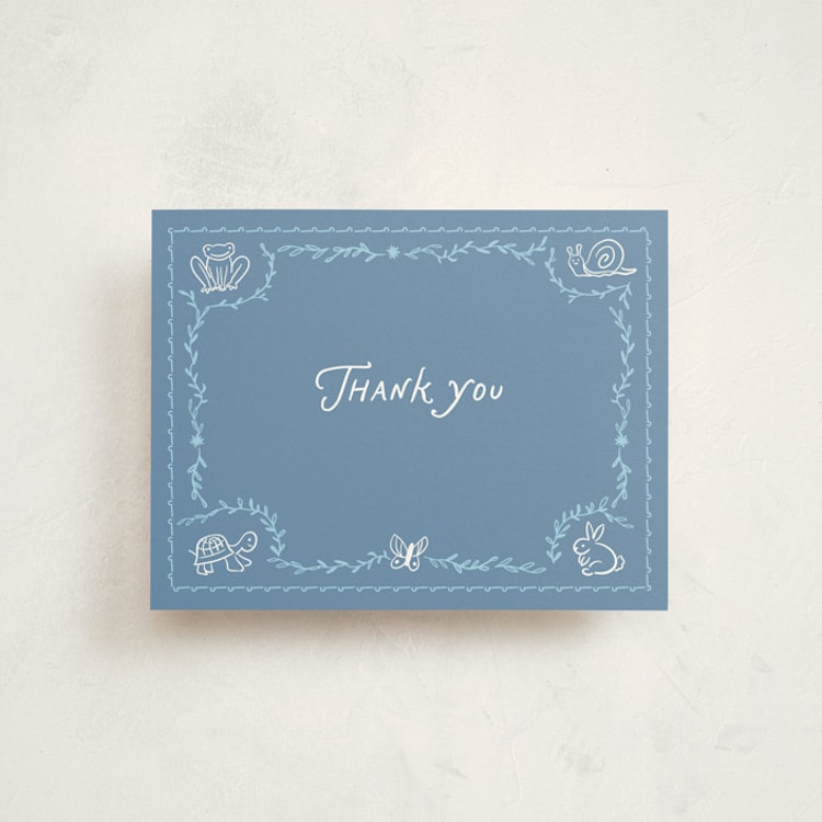 "Baby Garden Friends" - Flat Birth Announcement Thank You Cards in Chambray by Mellary Bitner - Front
