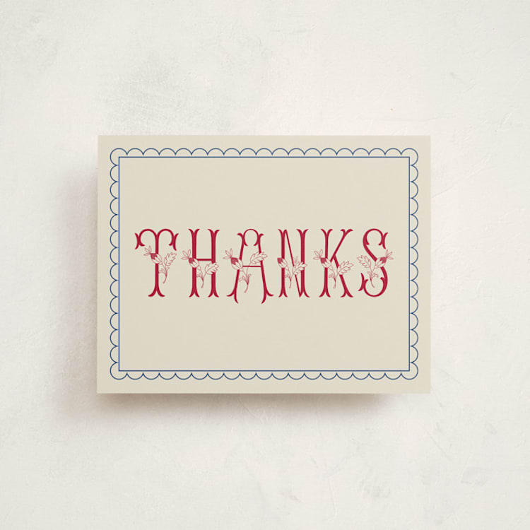 "Embroidery" - Flat Birth Announcement Thank You Cards in Berry by Heather Schertzer - Front