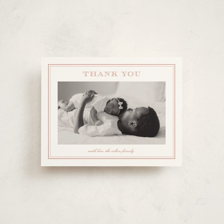 "Engraved" - Flat Birth Announcement Thank You Cards in Ballet Slipper by Stacey Meacham - Front