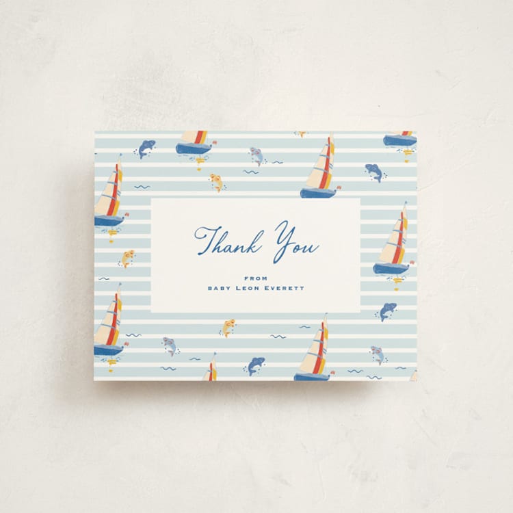 "Little Sail Boat" - Flat Birth Announcement Thank You Cards in Maritime by Corinne Malesic - Front