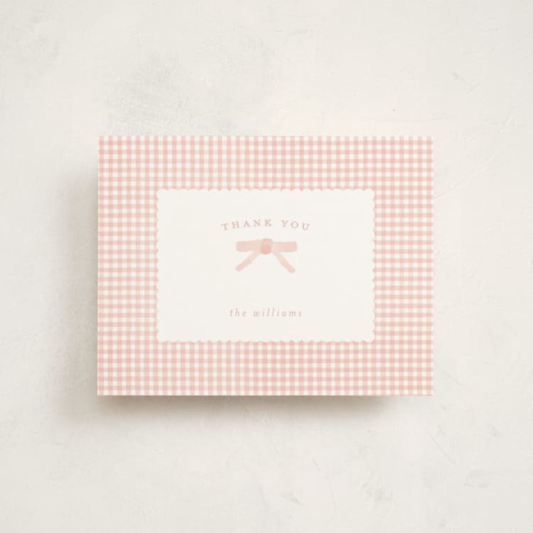 "Preppy fabric" - Flat Birth Announcement Thank You Cards in Blush by Claudia Orengo - Front