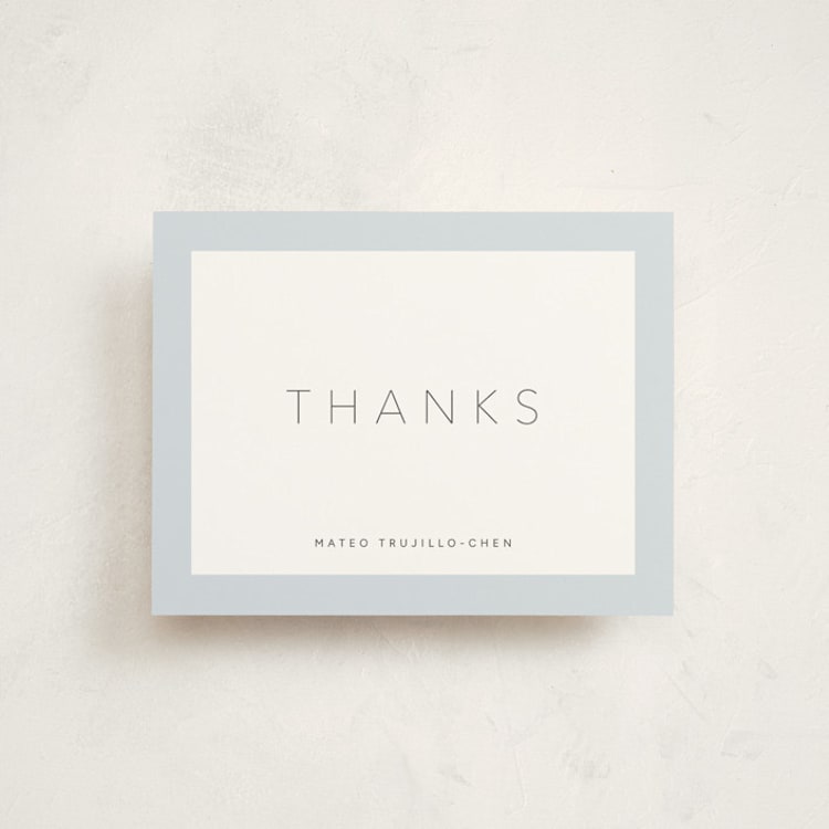 "Quattro" - Flat Birth Announcement Thank You Cards in Powder by Olivia Raufman - Front