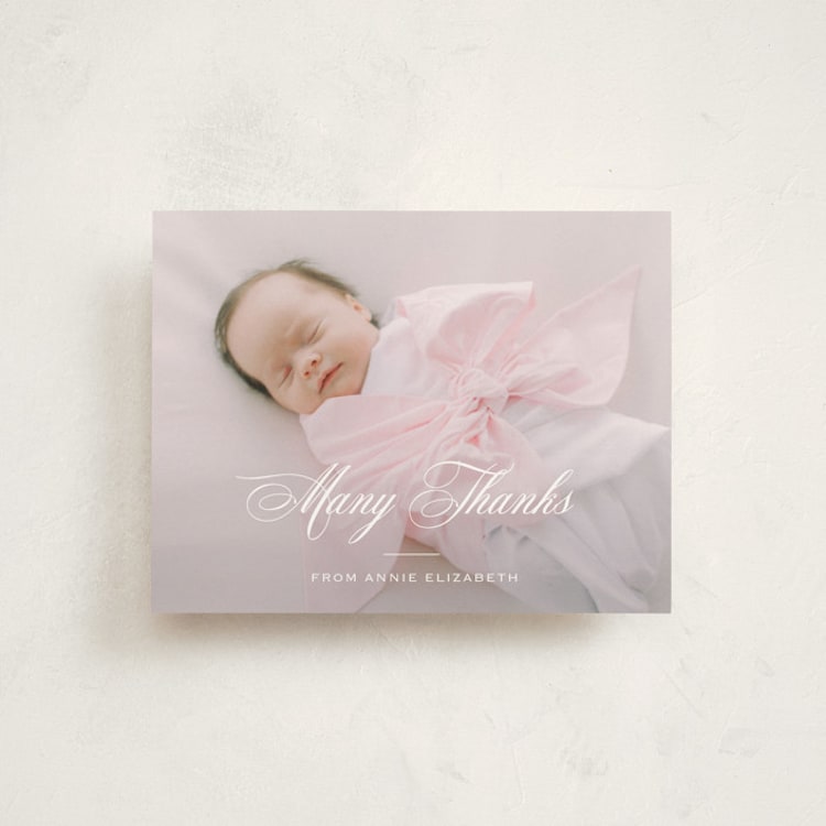 "Formal Classic" - Flat Birth Announcement Thank You Cards in Powder by Carolyn MacLaren - Front