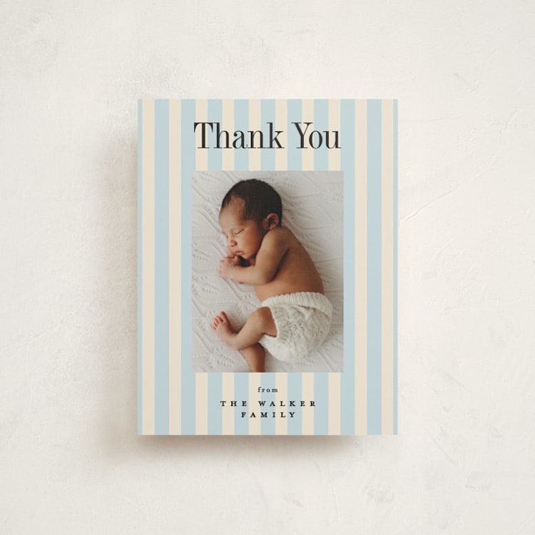 "Midi Stripe" - Flat Birth Announcement Thank You Cards in Sky by Alethea and Ruth - Front