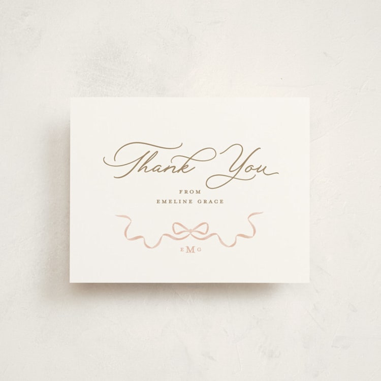 "floral crest" - Flat Birth Announcement Thank You Cards in Vintage Rose by Susan Zinader - Front