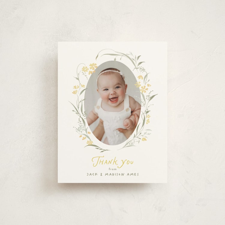 "Dainty Wreath" - Flat Birth Announcement Thank You Cards in Lemon by Erin L. Wilson - Front