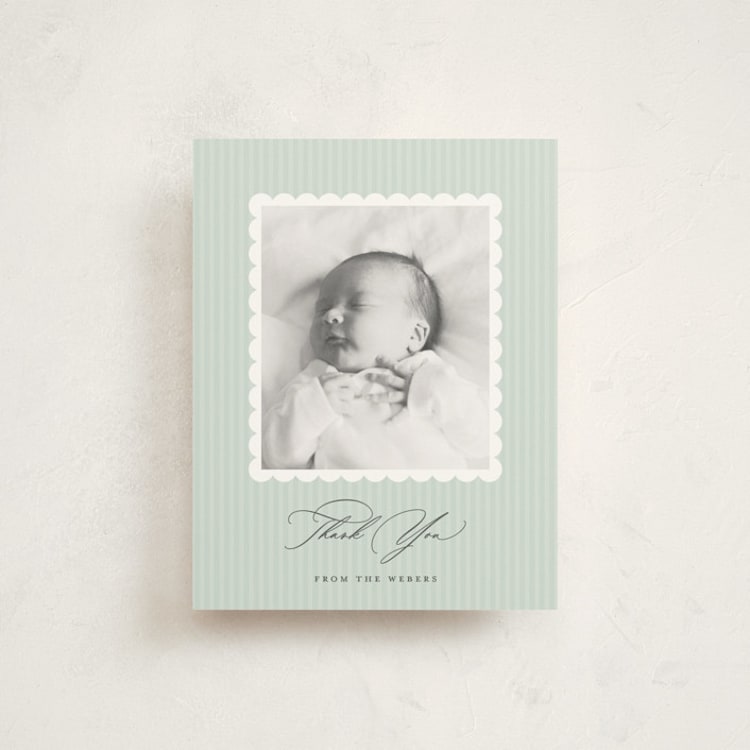 "scalloped gallery" - Flat Birth Announcement Thank You Cards in Pool by Sarah Curry - Front