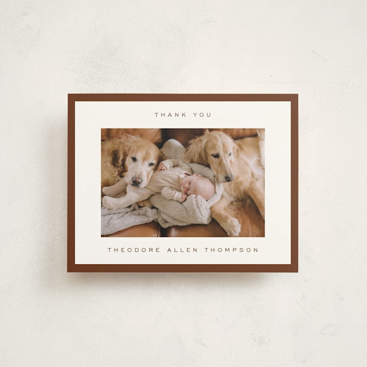 "Pure Love" - Flat Birth Announcement Thank You Cards in Hickory by Juneau Designs - Front