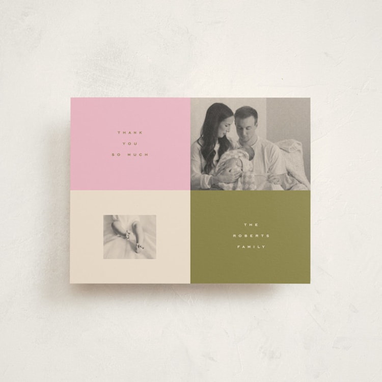 "colorblocks" - Flat Birth Announcement Thank You Cards in Sweet Matcha by Anastasia Makarova - Front