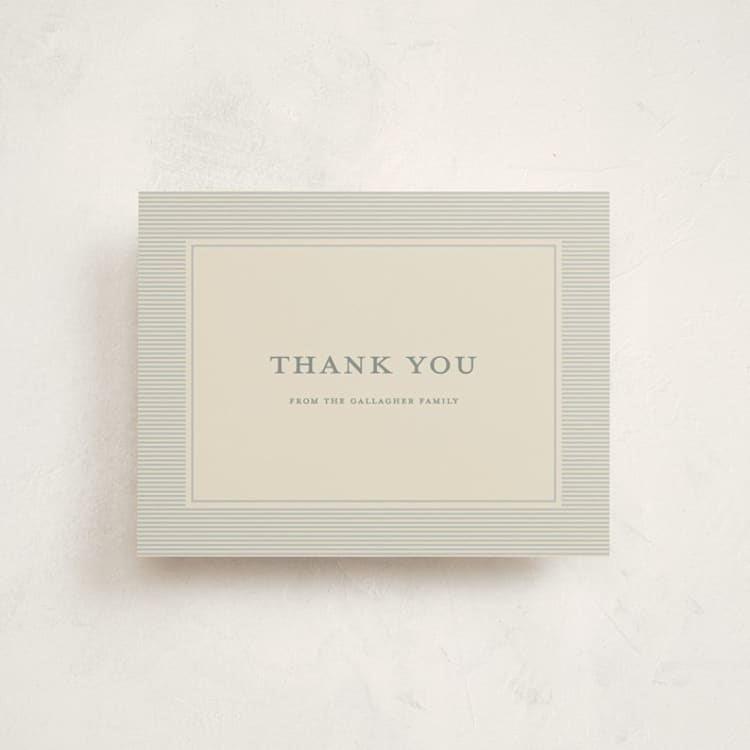 "Pinstripe" - Flat Birth Announcement Thank You Cards in Powder by Ellen Schlegelmilch - Front