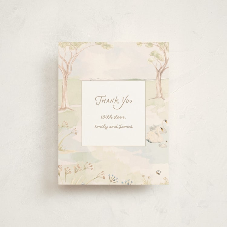 "Dreamy Lake" - Flat Birth Announcement Thank You Cards in Sage by Teju Reval - Front