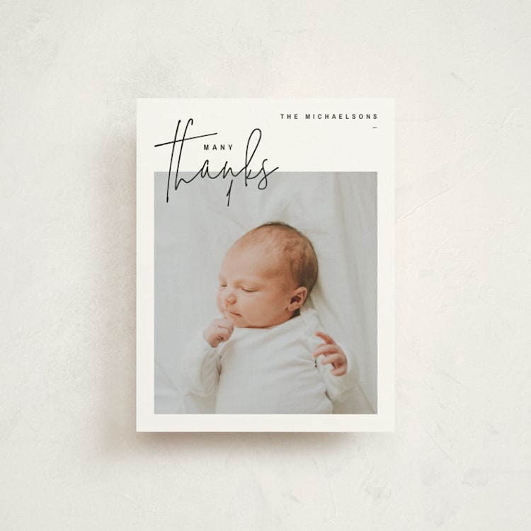 "overjoyed script" - Flat Birth Announcement Thank You Cards in Onyx by Lindsay Stetson Thompson - Front