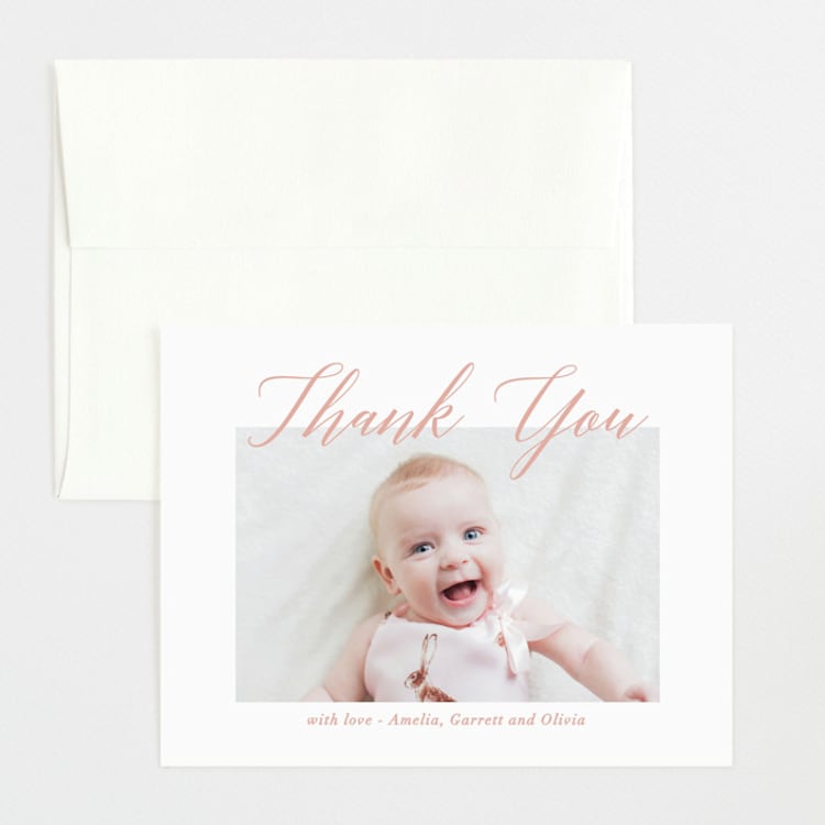 "Sweet Script" - Flat Birth Announcement Thank You Cards in Sweet Pea by Jennifer Postorino - Front
