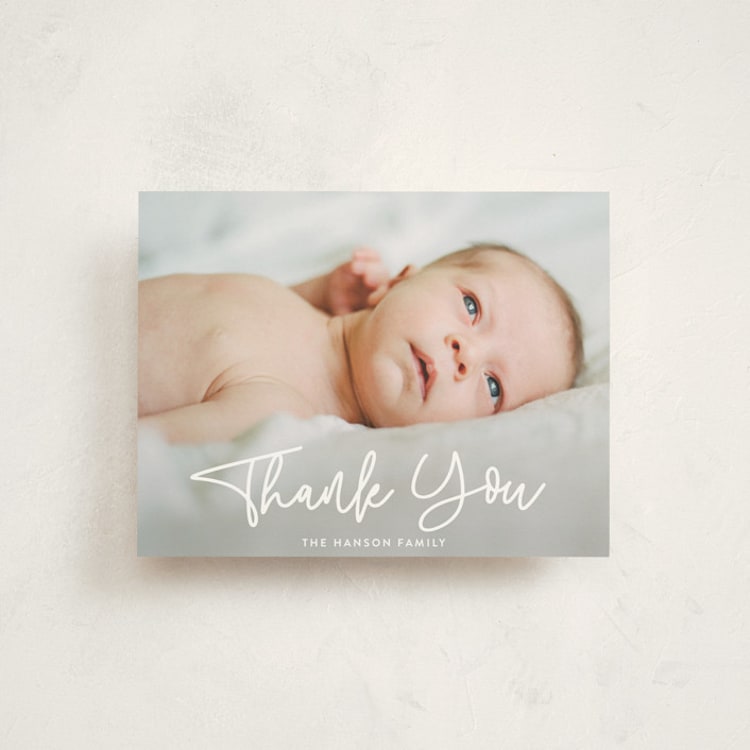 "Cuddle" - Flat Birth Announcement Thank You Cards in Cloud by Susan Asbill - Front