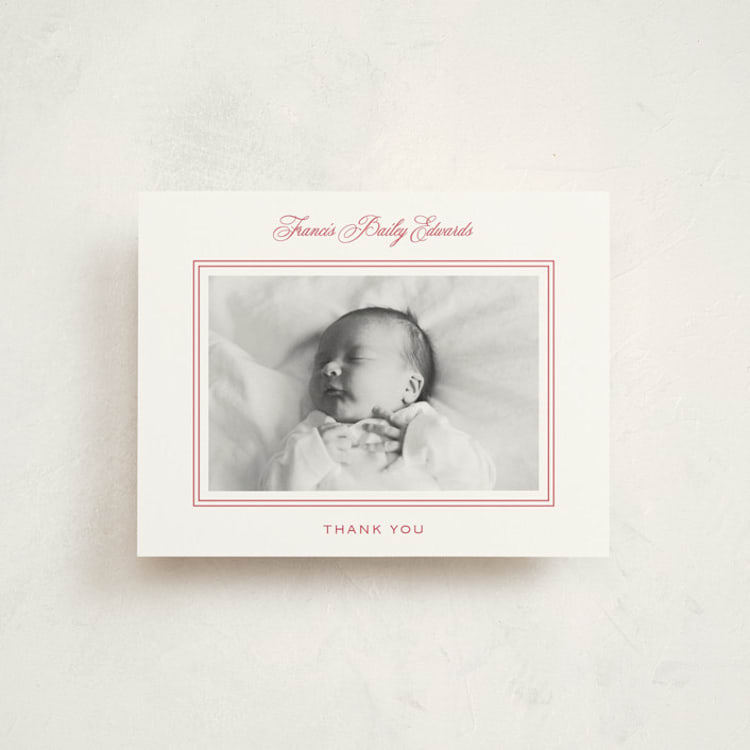 "Preppy Cloud" - Flat Birth Announcement Thank You Cards in Strawberry by Carolyn MacLaren - Front