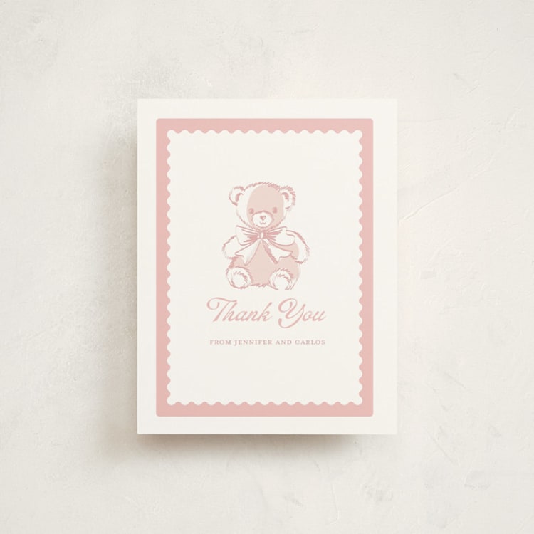 "Sweet Teddy Bear" - Flat Birth Announcement Thank You Cards in Petal by Teju Reval - Front
