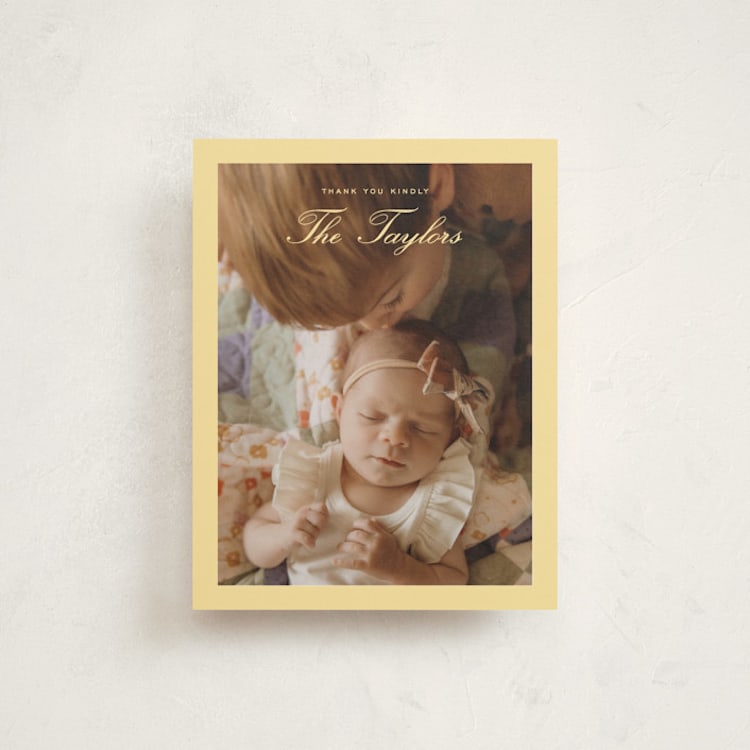 "Goldie" - Flat Birth Announcement Thank You Cards in Banana by Ekko Studio - Front