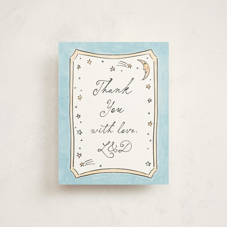 "Over The Moon and Back" - Flat Birth Announcement Thank You Cards in Sky by Ashlee Townsend - Front