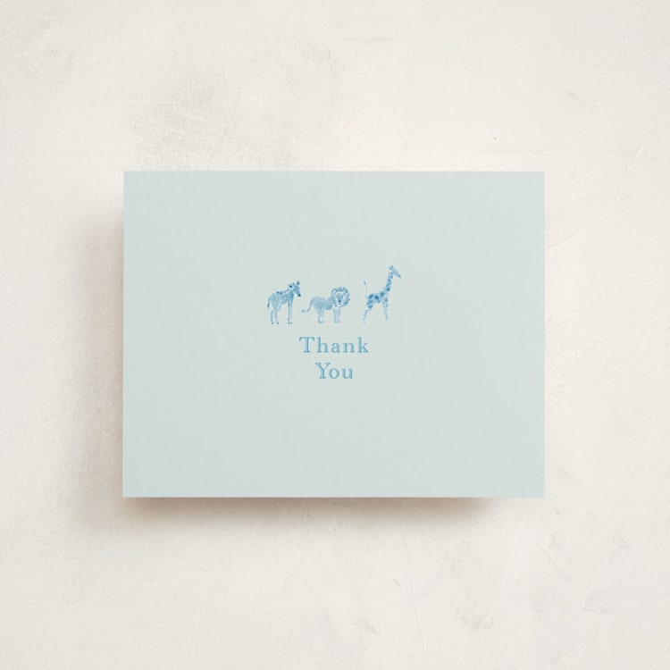 "Safari Parade" - Flat Birth Announcement Thank You Cards in Sky by Jill Delavan - Front